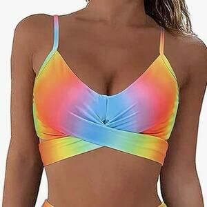 Amazon rainbow gradient tie dye padded push up bikini top size small